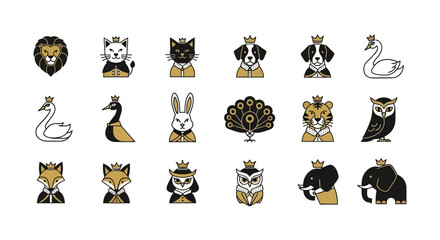 Fototapeta premium Cartoons of animals wearing crowns.