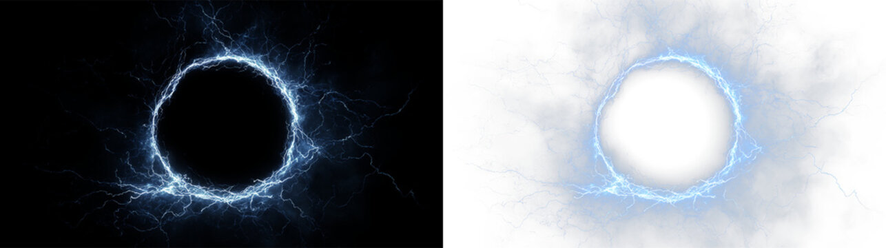 Electric circle with bright blue lightning on a transparent background during a graphic design session