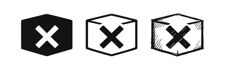 Fototapeta premium Hexagonal Box with X Mark Icon Set. Error, Delete, or Close Symbol Vector Illustration.