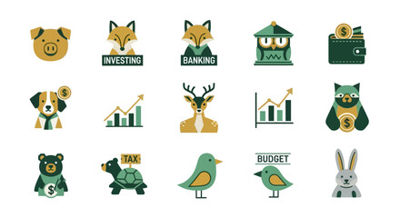 Obraz premium Collection of cartoon animal icons.