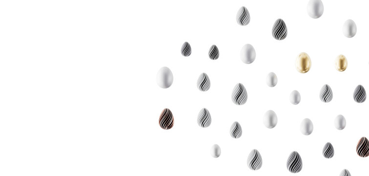 Minimalist and modern Easter egg pattern with a gold egg on white. Perfect for holidays and celebrations, conveying eleg