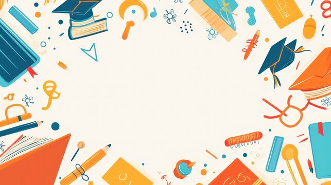Education themed background illustration with scattered school items