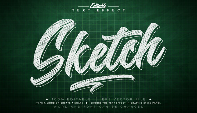 Sketch Drawing Editable Illustrator Text Effect Design Vector Chalk Graphic Style with Customizable Hand Drawn Doodle Font on Green Chalkboard Background. Premium Typography Lettering Illustration