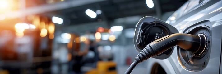 Fototapeta premium Industrial warehouse scene with electric vehicle charging port