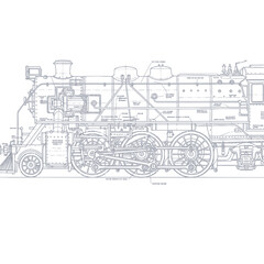 Detailed Blueprint of a Classic Steam Locomotive Train Engine. © LafifahFitriyani