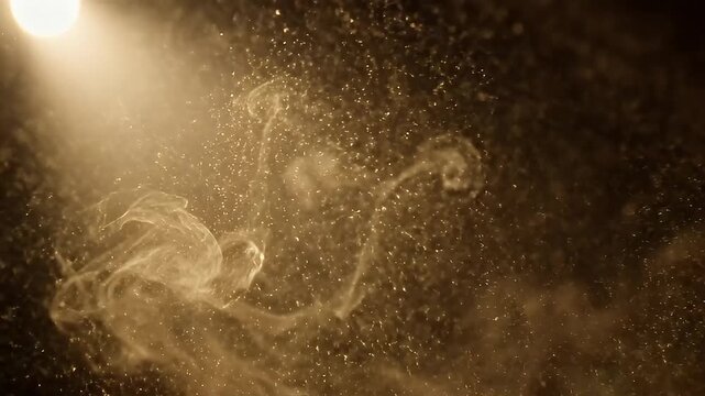 Atmospheric golden particles illuminated by a bright light source