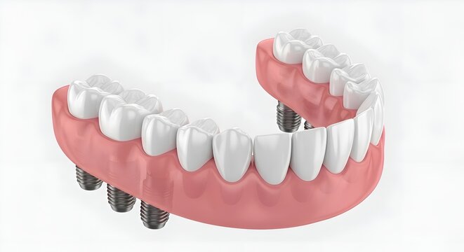 Dental Implants with Full Denture Set - Realistic 3D Rendering