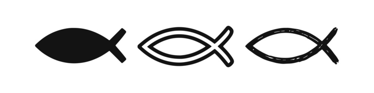 Christian Ichthus fish symbol icon set in different styles for religious concepts