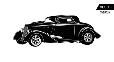 Obraz premium Classic Hot Rod Coupe Silhouette - Vintage American Muscle Car Vector