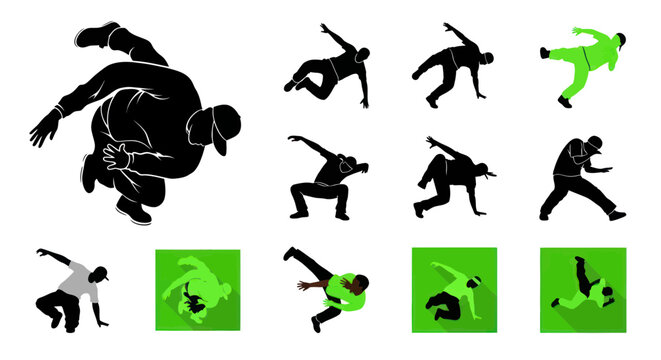 Breakdance Silhouette Collection: Dynamic Poses of Hip Hop Dancers