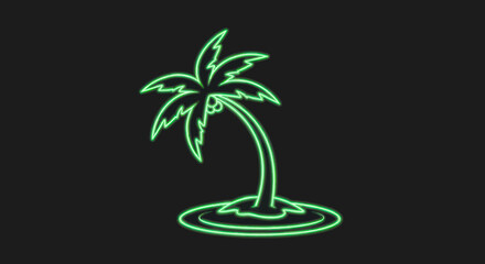 Neon Palm Tree Island Glow on Black Background © zebra
