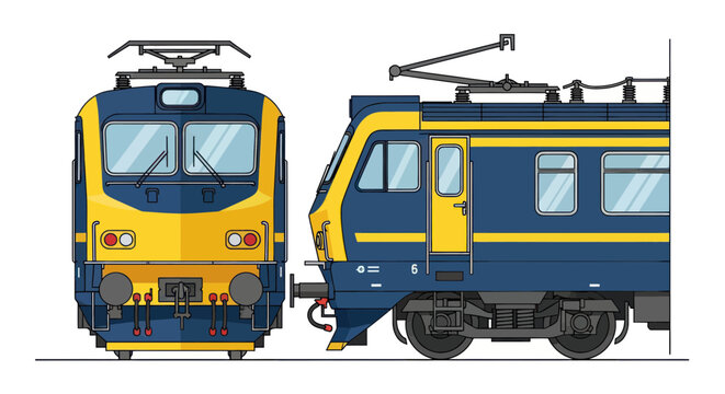 Modern Electric Train Front and Side View Illustration