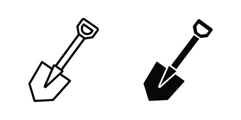 Two contrasting shovels depicted in simple black and white line art style © MSTRAHELA