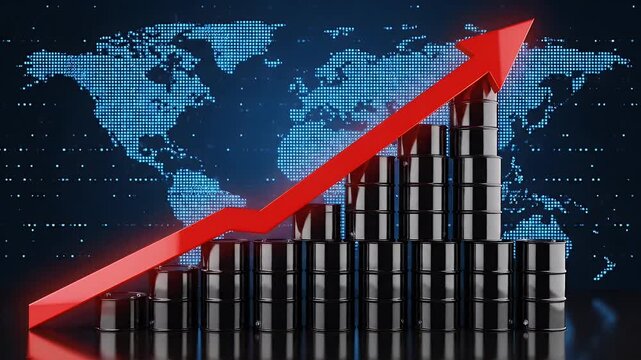 Oil Barrel Stack With Red Arrow Showing Upward Trend