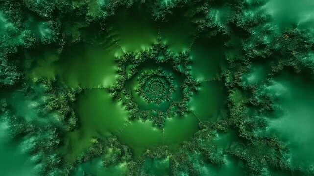 Mesmerizing abstract green fractal spiral pattern featuring intricate organic textures and varying shades, creating a deep and hypnotizing visual experience.
