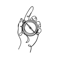 Dibujo sencillo con una única línea de una mano sujetando una brújula  © teracreonte