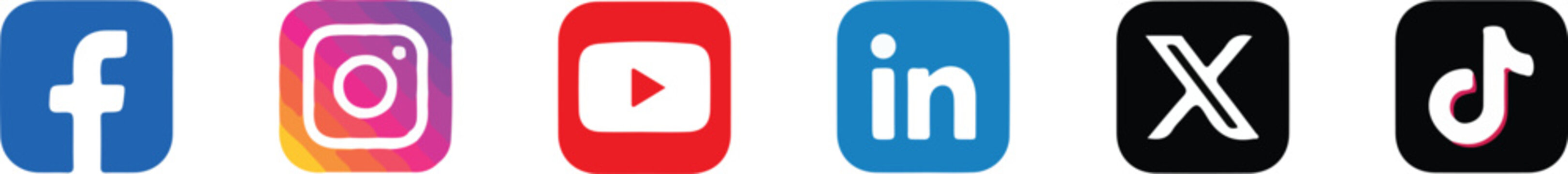 social media icon set facebook instagram youtube linkedin x twitter official logo brand flat design collection isolated background.
