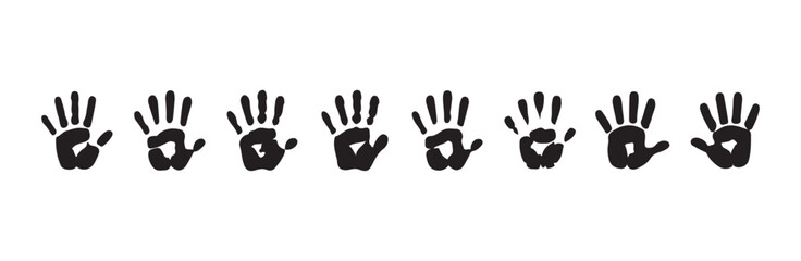 Minimalist handprint silhouettes in row isolated on white for community and support concept © MST