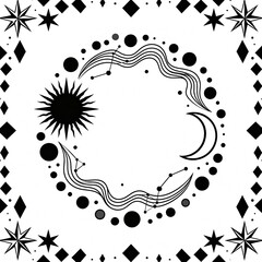 Obraz premium Abstract celestial square composition with sun moon and wavy cosmic clouds