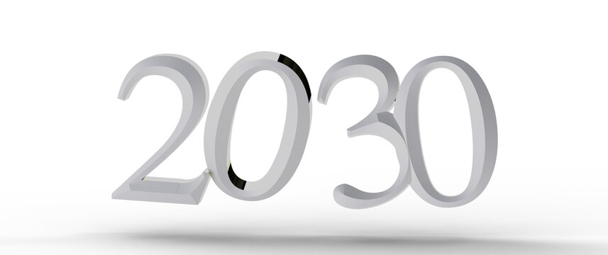 Silver 2030 design, futuristic concept of future years, new year, new decade with isolated background.
