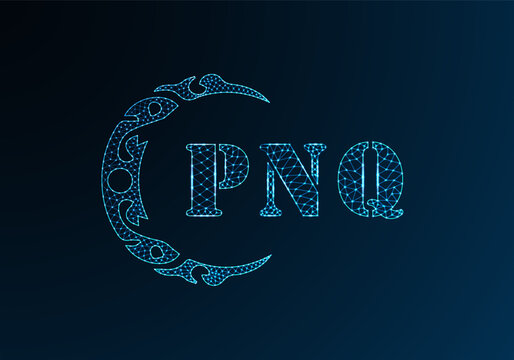 Low poly letter logo PNQ design. PNQ letter logo low poly vector design on blue color gradient background. PNQ logo low poly design