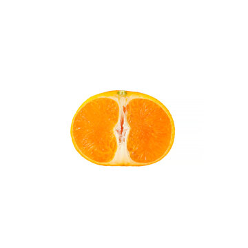 Cross section of ripe Cheonhyehyang citrus fruit isolated on white background