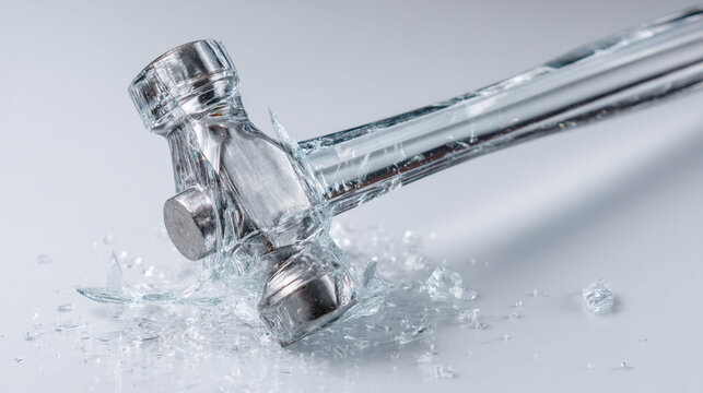 A hammer hitting a glass surface creating splashes