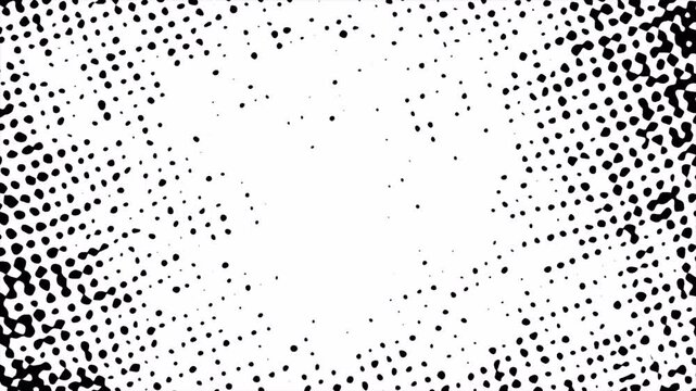 Halftone dots transition animation. Comic style radial dot pattern reveal with abstract black and white texture