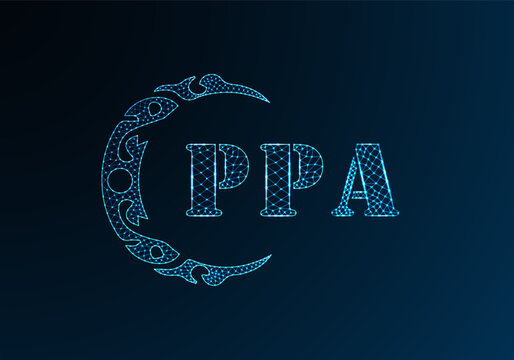 Low poly letter logo PPA design. PPA letter logo low poly vector design on blue color gradient background. PPA logo low poly design