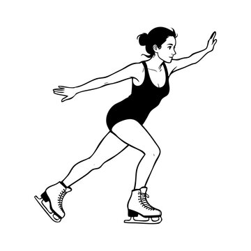 Logotipo patinaje sobre hielo. Dibujo sencillo con l&iacute;neas de una mujer en una elegante pose de patinaje art&iacute;stico	