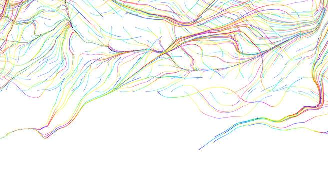 Abstract artwork featuring colorful lines, creating a sense of movement and visual interest on a wh