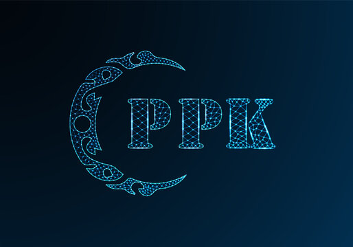 Low poly letter logo PPK design. PPK letter logo low poly vector design on blue color gradient background. PPK logo low poly design
