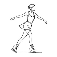 Logotipo patinaje sobre hielo. Dibujo sencillo con una línea continua de una mujer en una elegante pose de patinaje artístico  © teracreonte