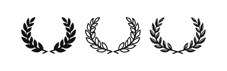 Laurel wreath icons set. Victory, achievement, and success symbol. © drawing lines
