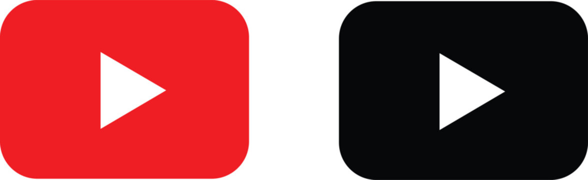 youtube play button icon set red black flat design video streaming media logo symbol minimal collection isolated background.