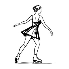Logotipo patinaje sobre hielo. Dibujo sencillo con líneas de una mujer en una elegante pose de patinaje artístico  © teracreonte