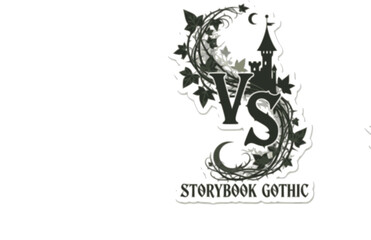 Fototapeta premium Storybook Gothic VS Versus Logo Silhouette Sticker, Dark Academia Botanical Vector, Edgy Alternative Branding Illustration