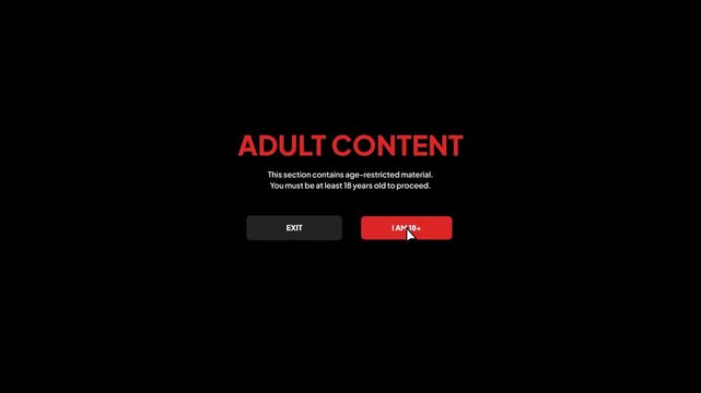 Screen warning for mature content requiring age verification, presenting clear options for users to access restricted material or navigate away from the site