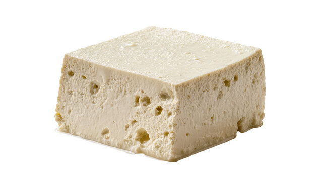 Dense creamy white rectangular tofu block with porous surface isolated on transparent background, ideal for vegan recipes