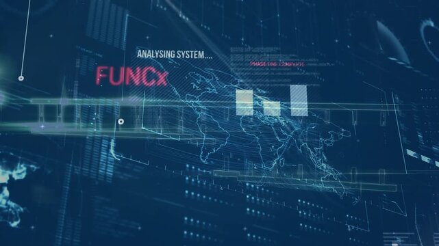 Animation of data processing and networks of connections over grind