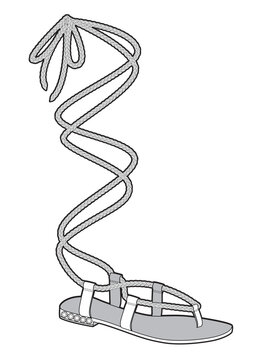 Female gladiator sandals mockup template vector design technical illustration.