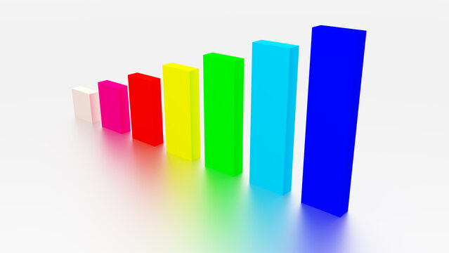 3D render of a Multi coloured bar chart on a white background
