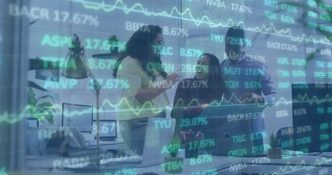 Animation of stock market over diverse business people