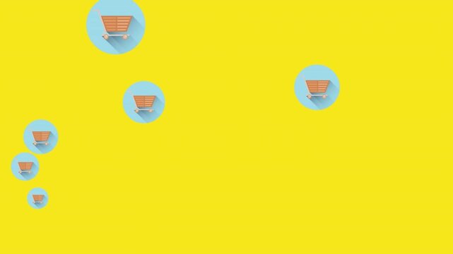 Animation of shopping icons over yellow background