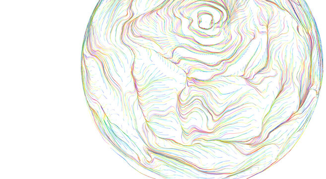 Abstract artwork showing a colorful sphere-like shape, creating a visual effect on a white backgrou