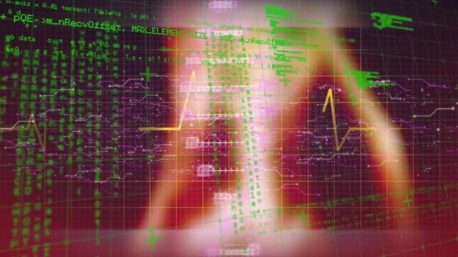 Animation of digital human, heartbeat and dna molecule with programming language