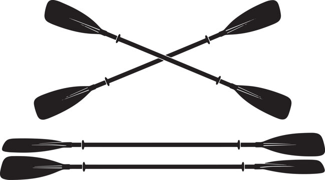 Silhouettes of oars in various positions on white background paddles black
