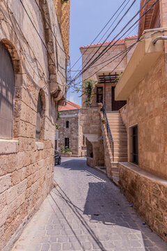 Narrow cobbled alley in Batroun, Lebanon