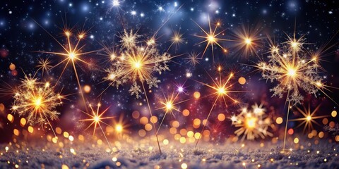 Fototapeta premium Sparkling Festive Lights Display on a Snowy Surface with a Magical Night Sky Backdrop