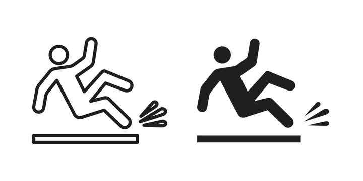 Slippery floor icon Line Design Vector Illustration. Solid Black icons